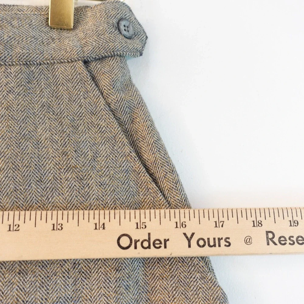 1960s Vintage Chevron Skirt XS Gray Pleated Edwardian Front‎ Slit Secretary Long